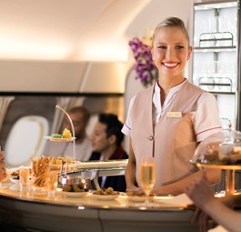 Lounge in an Airbus A380 of Emirates.