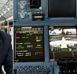 Matthias Spohr und ein Teil des A380-Cockpits: Wieder viel Betrieb im Simulator.