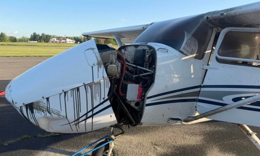 Die Cessna 172 nach der Landung: Der Propeller fehlt.