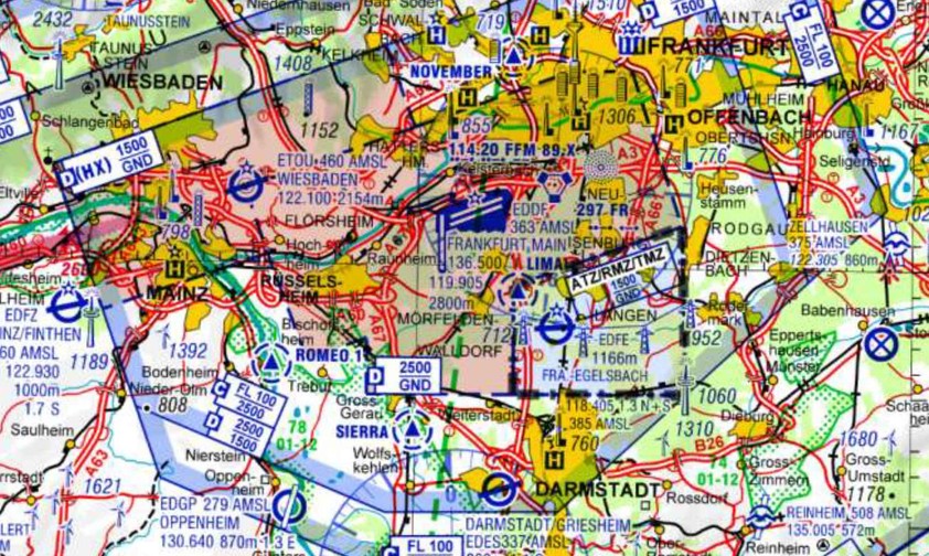 Luftraumkarte über Frankfurt: Es gab Anpassungen, um den Verkehr besser zu schützen.