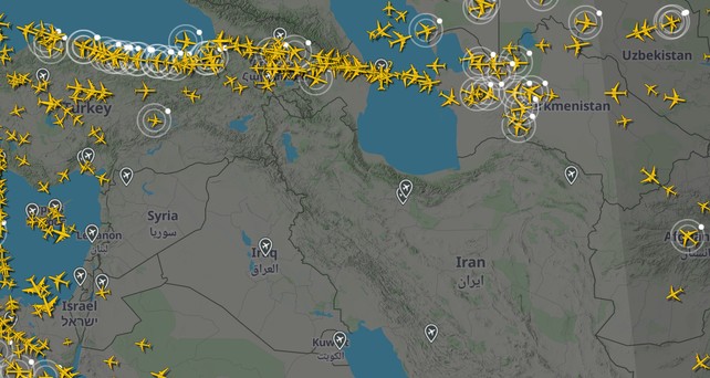 Luftraum über Nahost: Viele Wege führen nicht nach Fernost.