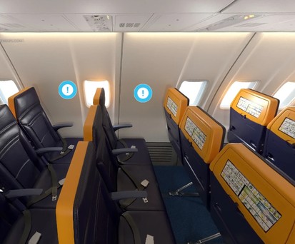 Kabine einer Ryanair 737-800: Reihe 11 hat kein richtiges Fenster