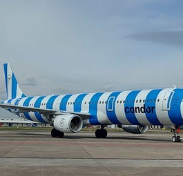 Ein Airbus A321 von Condor: Das Flugzeug mit der Kennung D-ATCF flog für Marabu von München nach Palma.