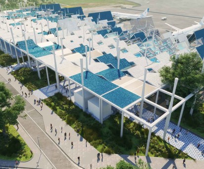 Eine Animation des neuen Passagierterminals am Flughafen Salerno.