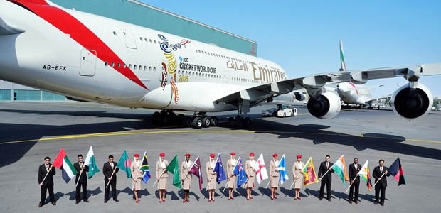 A380 in Cricket-Speziallackierung: Emirates stützt sich voll auf den Flieger ab