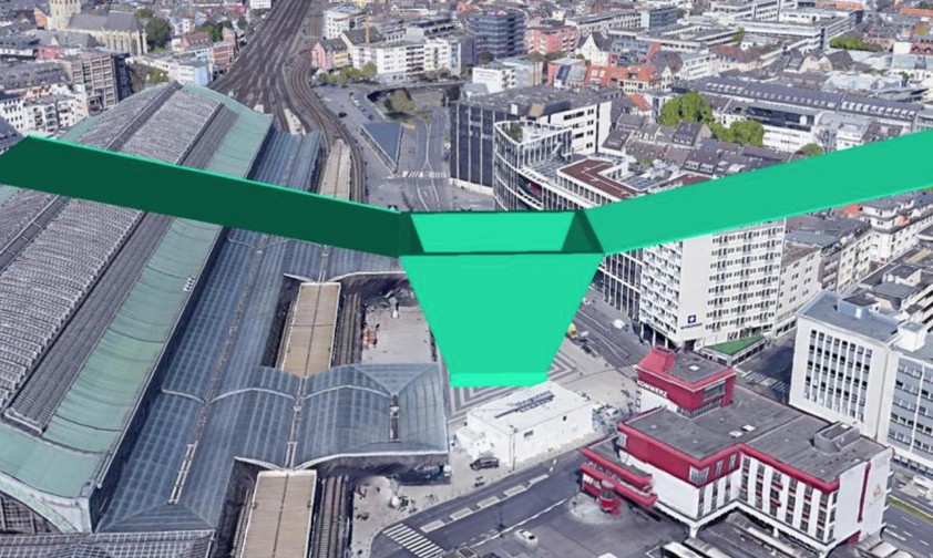 Beispiel Bahnhof Köln: So könnte ein Vertiport dort aussehen.