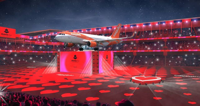 Airbus von Easyjet auf ESC-Bühne: Die Airline ist Sponsorin.