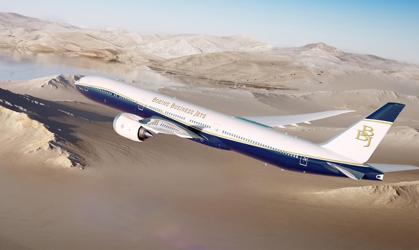 Visualisierung der Boeing 777X in der Business-Jet-Variante: Bis zu 21.570 Kilometer Reichweite.