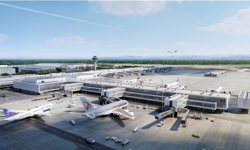 So soll der neue Flugsteig des Terminals 1 nach der Eröffnung 2026 aussehen. Aktuell ...