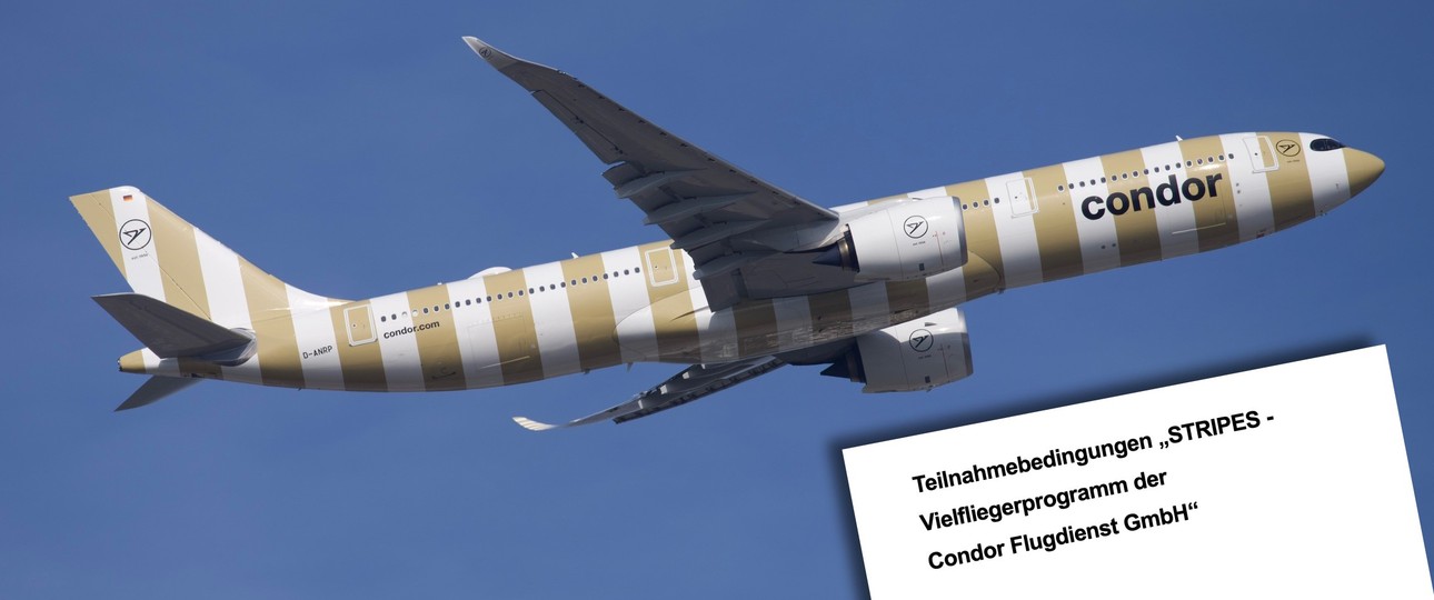 Airbus A330 Neo und ein Blick auf das Stripes-Papier: Condor arbeitet am Vielfliegerprogramm.
