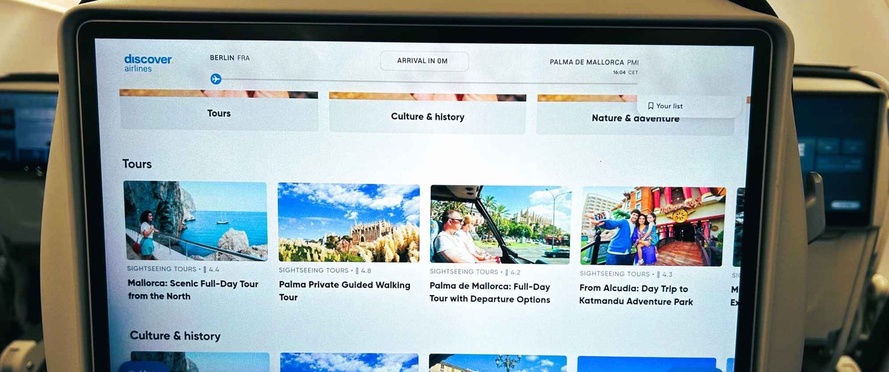 So sieht das testweise installierte neue Inflight Entertaiment von Discover Airlines aus.