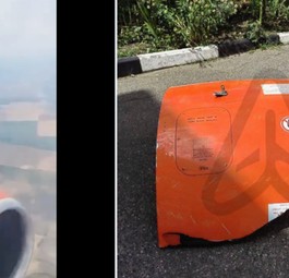 Ein Superjet 100 hat eine Triebwerksabdeckung verloren.