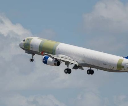 Airbus A321 P2F beim Erstflug in Januar in Singapur.