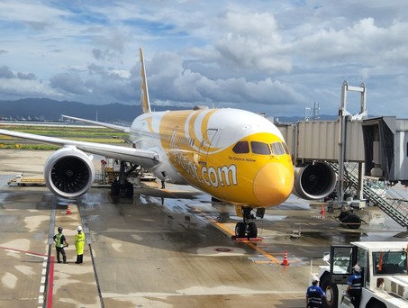 Boeing 787 von Scoot am Gate: Der Mann wurde nach der Ankunft verhaftet.