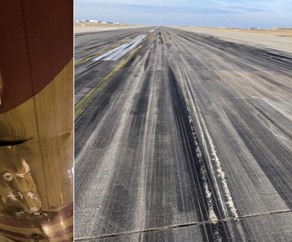 Der Schaden am Airbus A300 und die Piste: Inniger Kontakt.