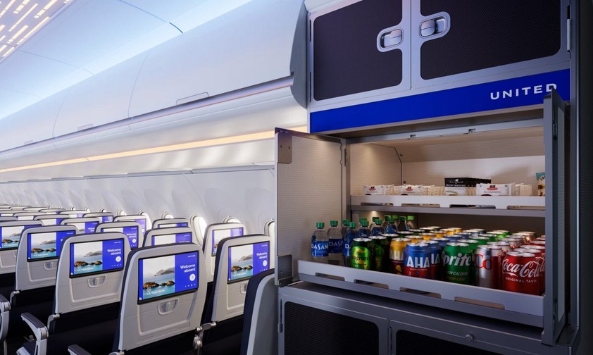 Kabine des Airbus A321 XLR von United: Bald nach Toulouse unterwegs. 