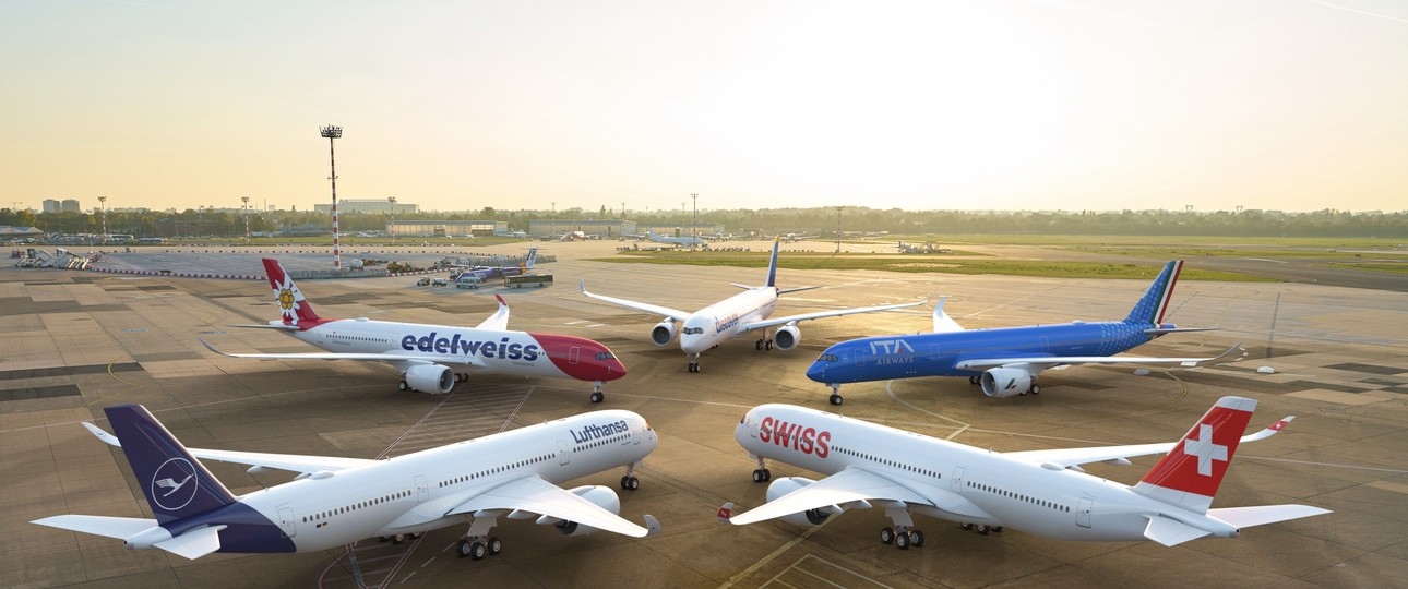 Fünf Mal Airbus A350, fünf verschiedene Airlines: Welche Fluglinie von Lufthansa Group bekommt die neuen Jets? - Das Bild enthält übrigens einen Fehler - finden Sie ihn? ;-)