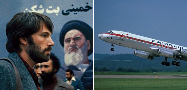 Szene aus «Argo» mit Ben Affleck und die wirklich eingesetzte DC-8 der Swissair.