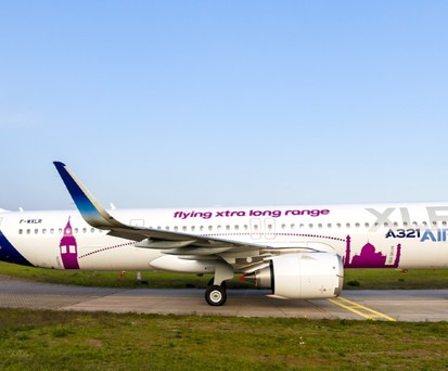 Der erste Airbus A321 XLR, auf der rechten Seite mit Big Ben und Taj Mahal.