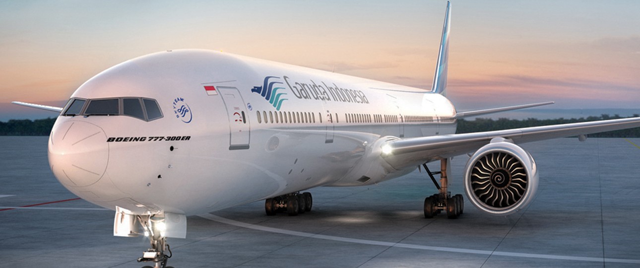 <strong>Platz 8: </strong>Indonesien. Der Inlandsverkehr liegt aktuell bei <strong>57 Prozent </strong>des Vorjahresniveaus. Hier zu sehen, eine Boeing 777 der indonesischen Nationalfluglinie Garuda Indonesia.