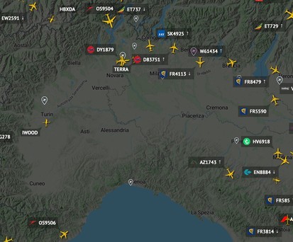 Luftraum über der Lombardei, dem Piemont und Ligurien: Am Samstagabaned ging nichts mehr.