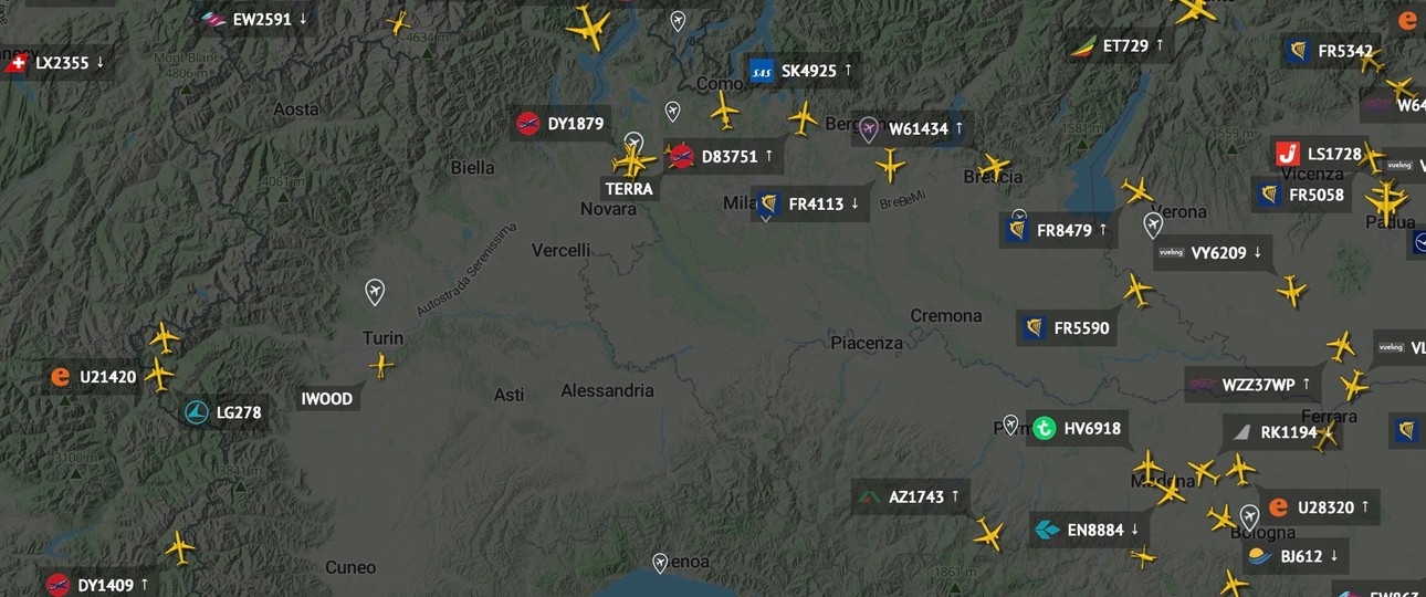 Luftraum über der Lombardei, dem Piemont und Ligurien: Am Samstagabaned ging nichts mehr.