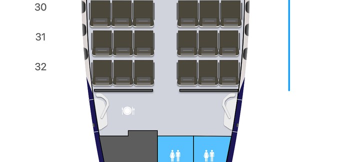 Sitzplan von Lufthansas A320 Neo: Reihe 31 hat keine Fenster.