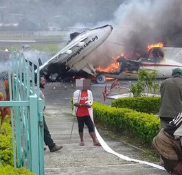 Das verbrannte Flugzeug: Ein Mob zog über den Flughafen.