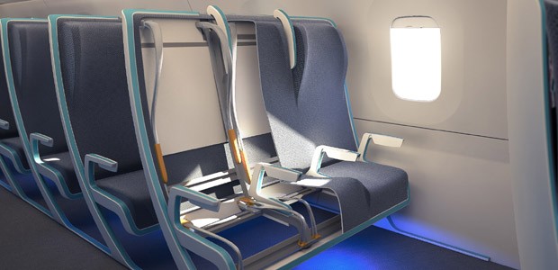 Flexibel und komfortabel: Die Flugzeugsitze bestehen aus beweglichen Elementen.