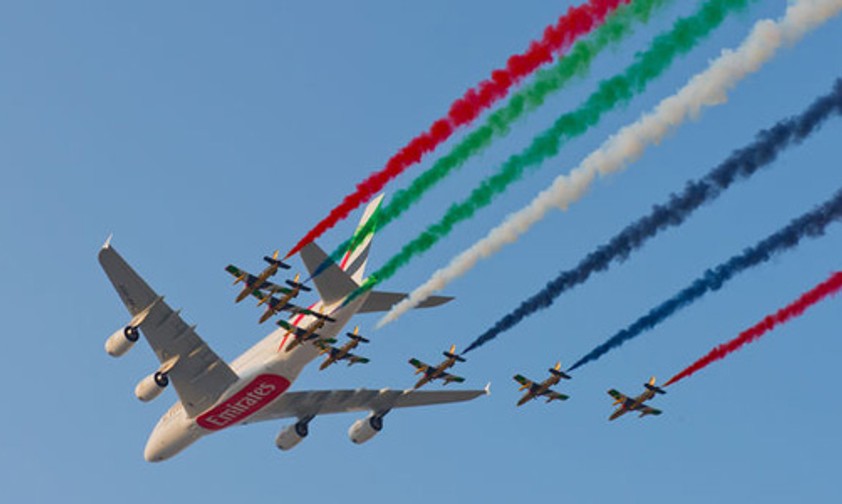 Airbus A380 von Emirates an der Dubai Air Show: Diese Airline glaubt weiter an den Superjumbo.