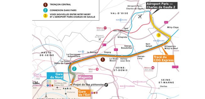 Linienführung des CDG Express: Schneller zum Arc de Triomphe.