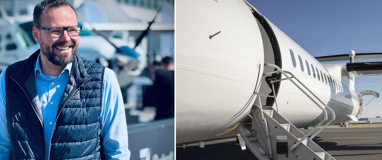 Air-Uniqon-Chef Fabian Rosenberg und eines der Flugzeuge von Avanti Air: Bald geht es los.