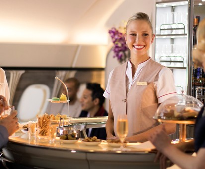 Lounge in an Airbus A380 of Emirates.