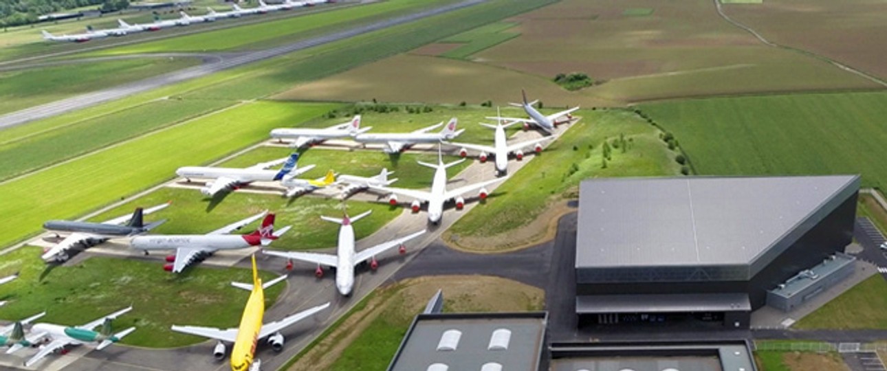 Parked aircraft in southern French Tarbes: Tarmac Aerosave can store up to 230 aircraft in both locations.