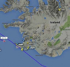 Flug AA109: Gleich neben Kevlavik - und doch umgekehrt.