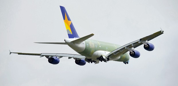 A380 von Skymark beim Jungfernflug: nur für gut zahlende Passagiere.