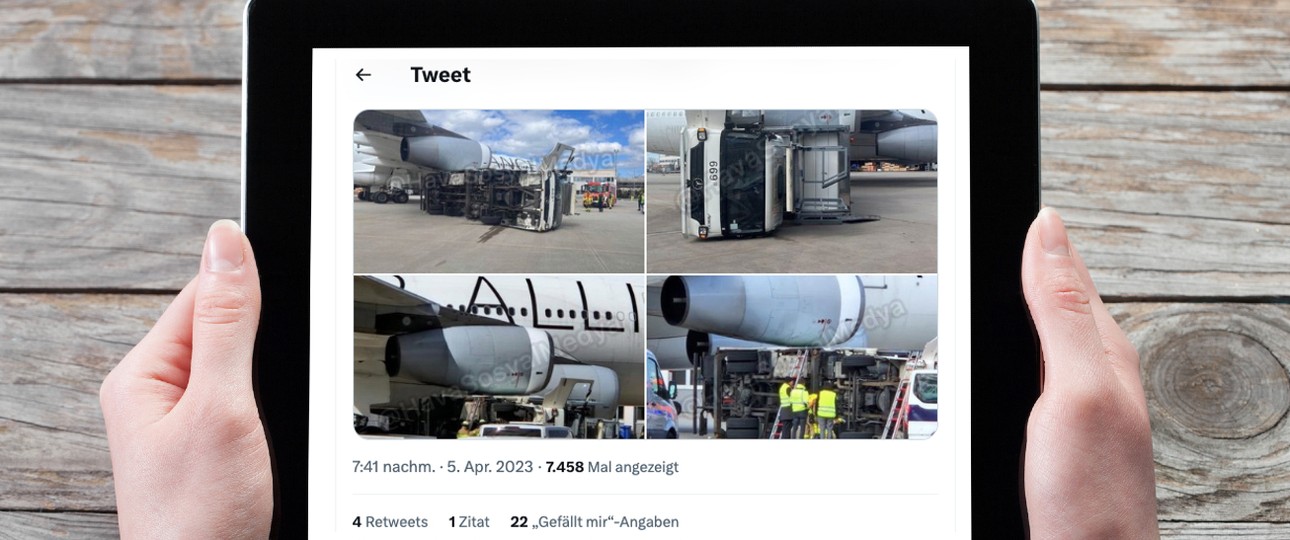 Fotos der Kollision bei Twitter: Der A340 fliegt wieder.