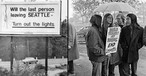 Die ikonische Werbetafel 1971 und Demonstranten: Es war Boeings erste große Krise.