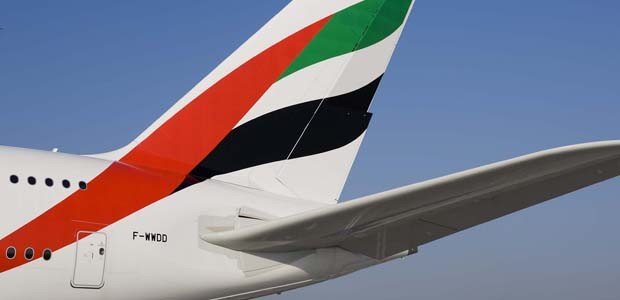 Heckflosse eines A380 von Emirates: Die Airline wünscht sich mehr Kapazität.