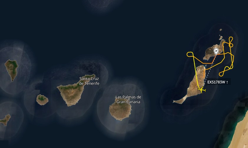 Die Kanarischen Inseln und der Flugverlauf von Jet2s G-JZDC: Zweiter erfolgloser Versuche, auf Lanzarote zu landen.