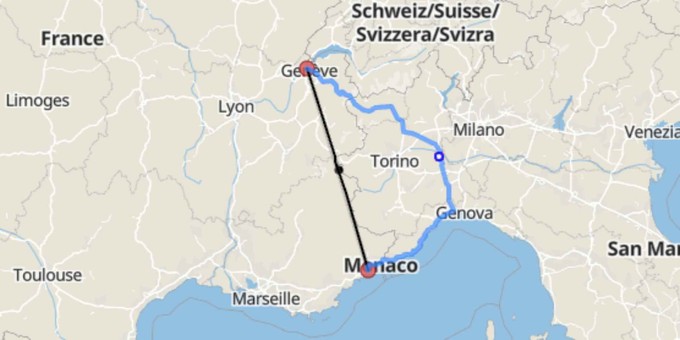 Platz 5: Nizza - Genf: 1668 Flüge (298 Kilometer)