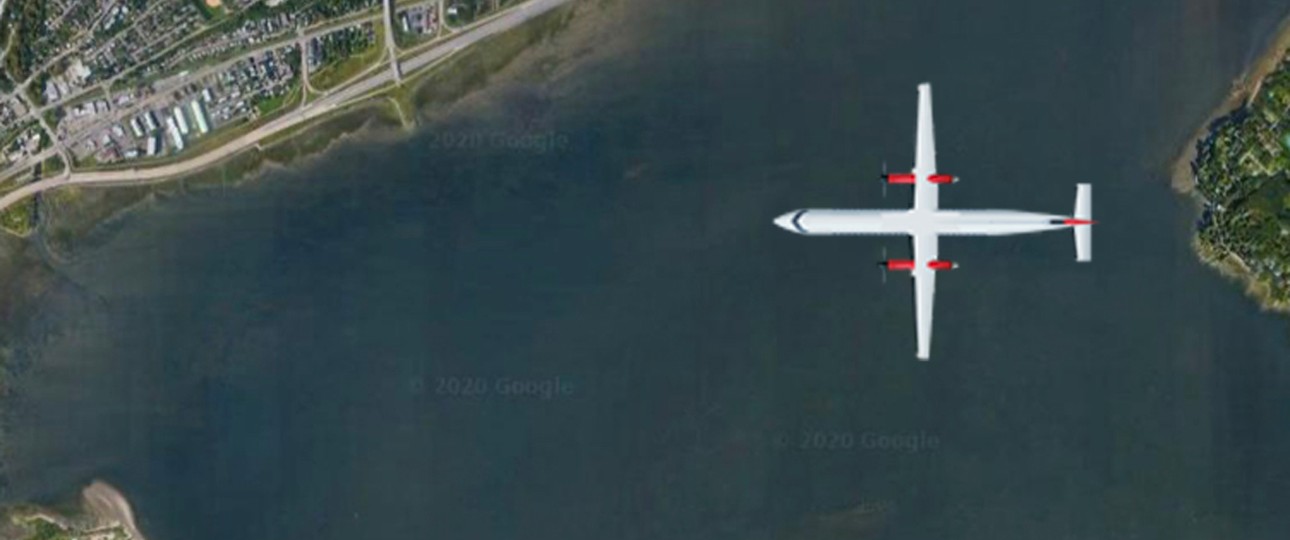 De Havilland Canada Dash 8 über dem Sankt-Lorenz-Strom: Die neue Fluglinie will Kommunen in Québec verbinden.