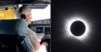 Blick ins Cockpit und Blick aus dem Flugzeug auf die Sonnenfinsternis: Bilder aus dem Video von Iberia.