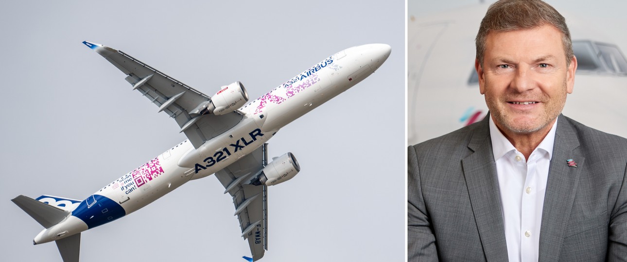 Ein Airbus A321 XLR und Eurowings-Chef Jens Bischof: Es besteht Interesse.