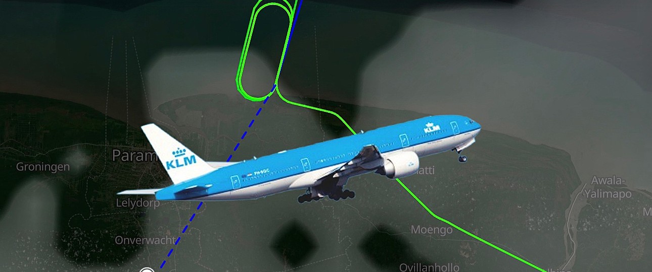 Fluggverlauf über Suriname: Die Landung in Paramaribo war nicht möglich.