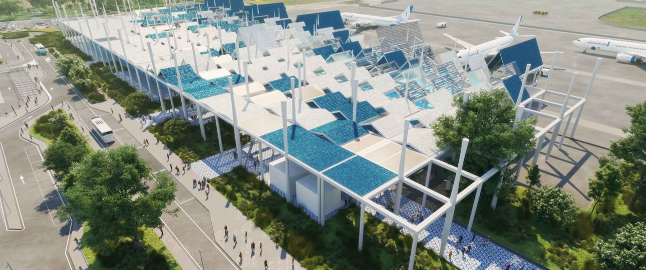 Eine Animation des neuen Passagierterminals am Flughafen Salerno.