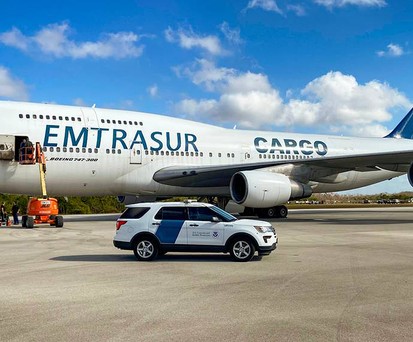 Die Boeing 747 nach der Landung in den USA: Beschlagnahmung vollstreckt.