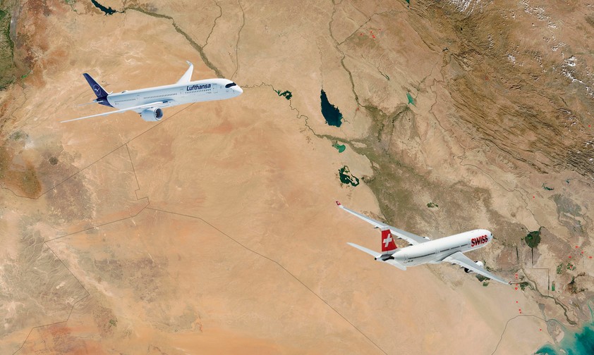 Flieger von Lufthansa und Swiss über dem Irak: (Montage): Verbotene Überflüge.