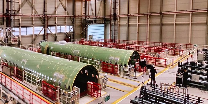... präsentierte Airbus - auch hier im Bild - A321 LR, da sich alle XLR-Rümpfe noch in der Strukturmontage befinden.