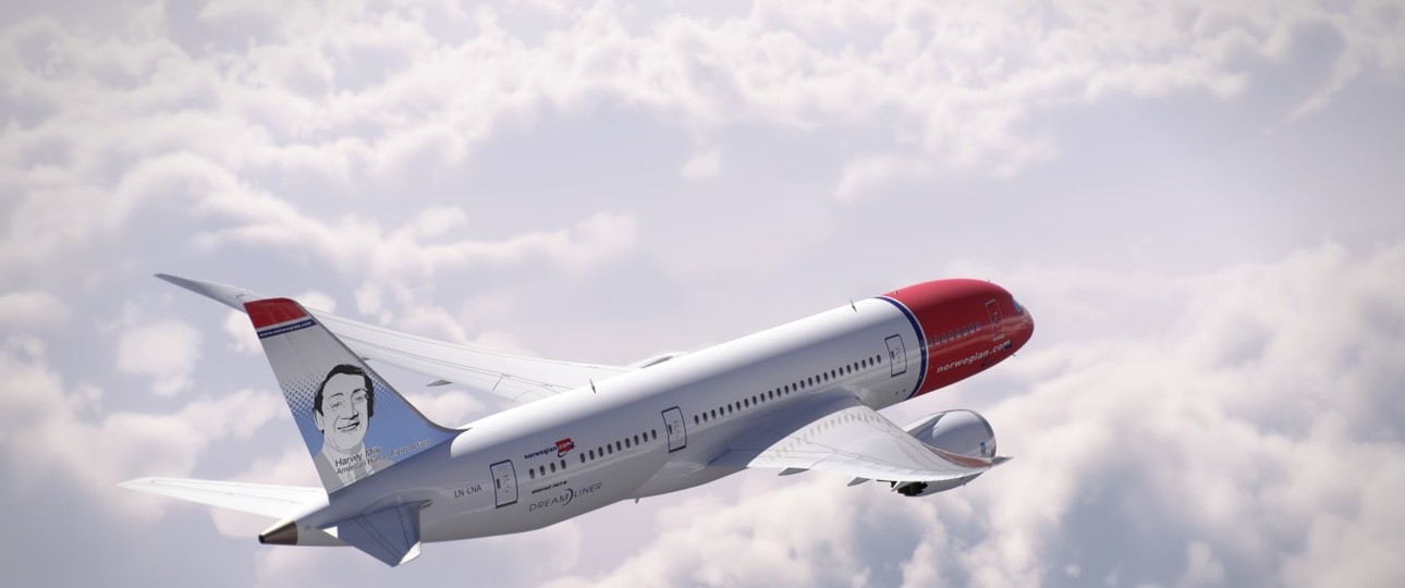 Dreamliner mit Harvey-Milk-Portrait: Ein neuer Tail Fin Hero.
